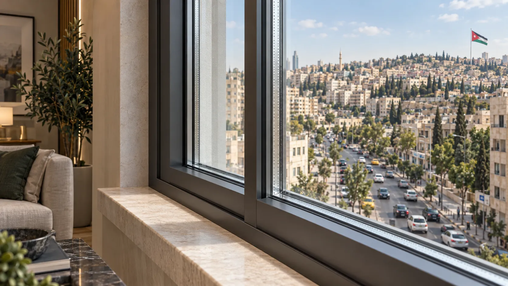 شبابيك عازلة للصوت في الأردن: كيف تختار الزجاج والمقطع المناسب؟